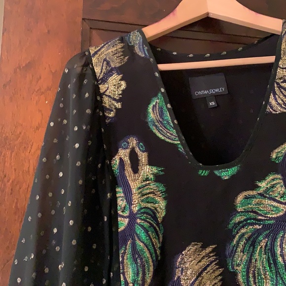 Cynthia Rowley metal contrast black blouse. - Picture 3 of 8